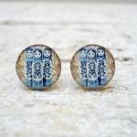 Blue Babushkas art earrings studs posts,Resin earrings, Russian folk doll