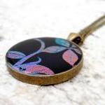 Cute Floral Necklace in dark blue purple green, Garden Pendant, trendy
