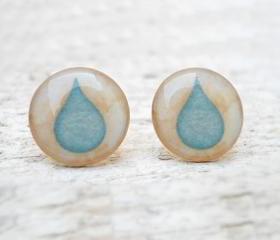 Blue Beige drop earrings post, Natural Jewelry
