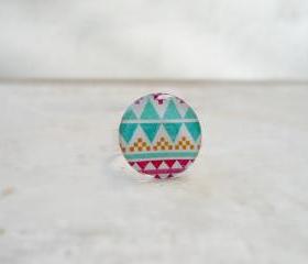 Aztec Geometric Ring, in White Turquoise Violet, Pure Color Jewelry