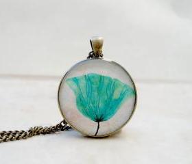 Turquoise Dandelion Necklace, Dandelion Pendant, Floral Nature