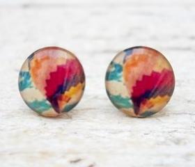 Hot Air Balloon Earrings in Pastel, Small Ear Studs Posts