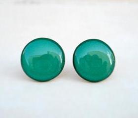Teal Earring Studs, Green Stud Earrings, Small Earrings Handmade By Jugosa