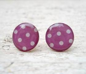 Polka Dots earrings studs posts,Thulian pink Violet White, Christmas