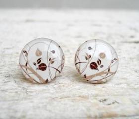 Branch Earrings, Nature Tree, White Snow Earrings, Brown White, Super Sweet gift
