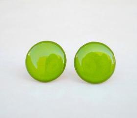 Neon Green Earring Studs, Light Green Stud Earring, Monochrome Earrings, Solid Posts, Summer Spring Wedding Earrings