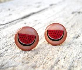Watermelon earrings studs, Small ear posts, Gift For Her Under USD 15 20 
