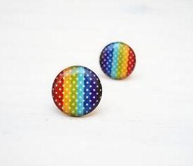 Polka Dots Rainbow earrings, Colourful earring studs, Gift for her