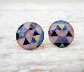 Triangle Earring Studs, Geometric Posts, Blue Grey Gray Black, Modern Jewelry